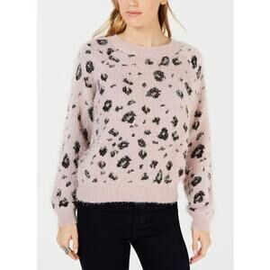 Candie's Pink Leopard Print Fuzzy Pullover Crewneck Sweater Women Sz XXL